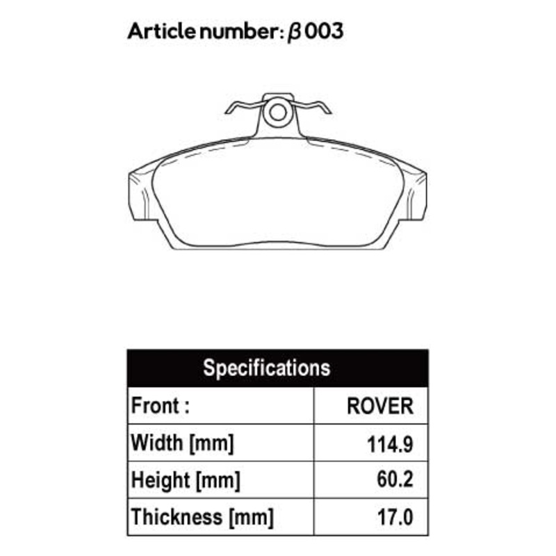 ACRE PC2600 BRAKE PAD FRONT FOR ROVER MGF 1.8 RHD RD18K 003-PC2600