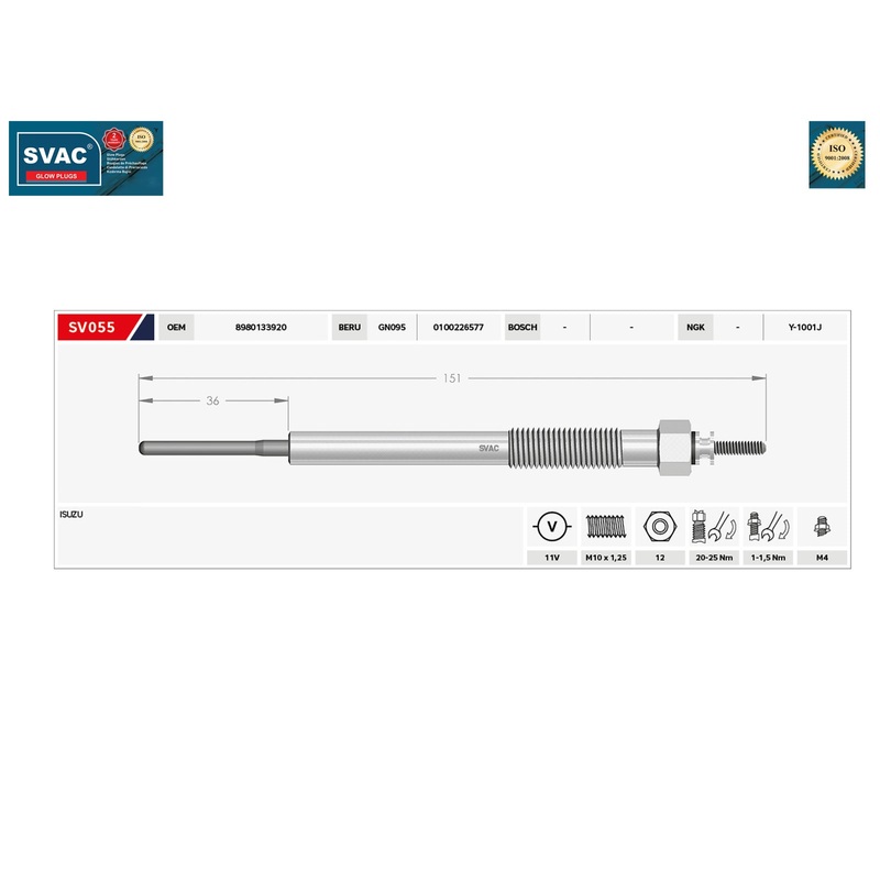 Isuzu Rodeo Heater Glow Plug 2002 To 2012  8980133920