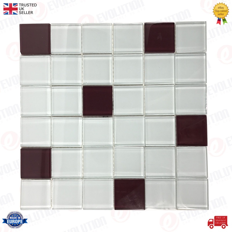 30 X 30 Cm Glass Mosaic Wall Tiles Sheet Ice Blue With Brown Details (1 Pc)