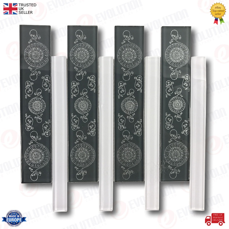 30X30 Cm Interlocking Glass Wall Tile Anthracite, Grey With Calligraphic Details