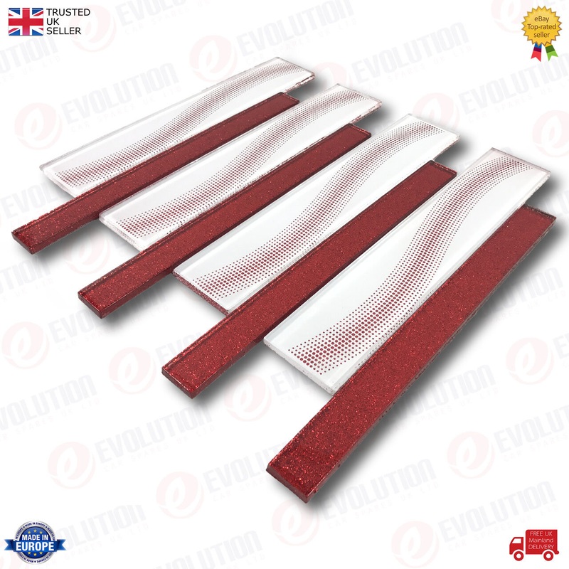 30X30 Cm Interlocking Glass Wall Tile Sheet Glittered Red & Red Dotted White