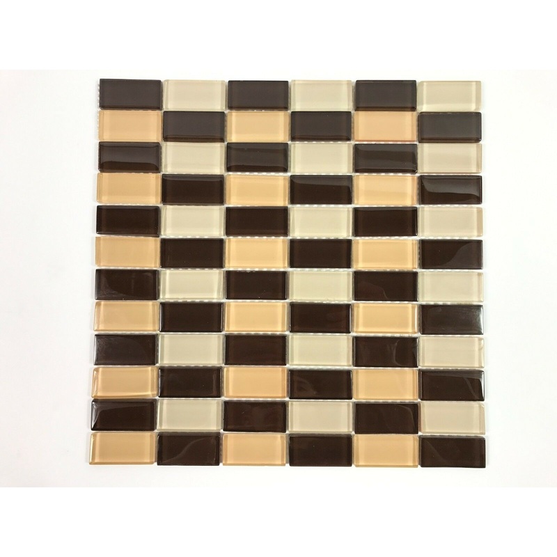 30X30 Cm Rectangular Glass Mosaic Wall Tile Sheet Brown & Beige