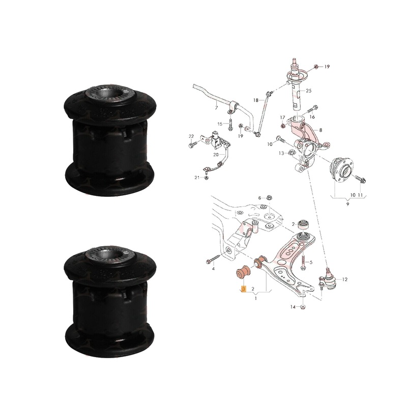 Front Inner Control Arm Trailing Bush 2X Fits A3 Golf Leon 5Q0407182 1K0407182
