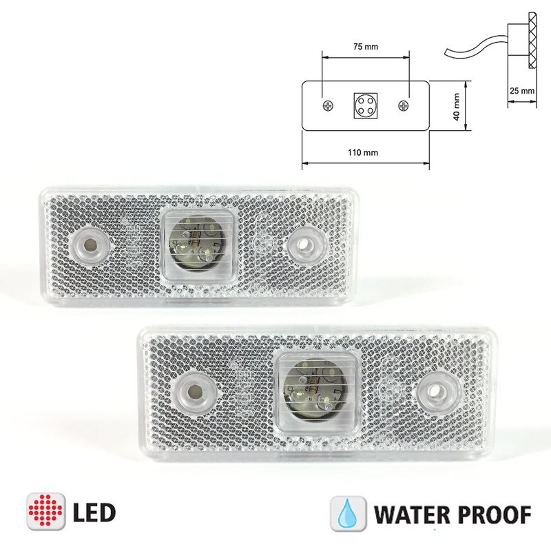 2X Led White Side Marker Light Indicator Lamp Fits Trailer, Truck, Lorry, Bus