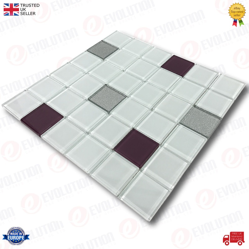 30 X 30 Cm Glass Mosaic Wall Tiles Sheet White With Mixed Colour Pattern (1 Pc)