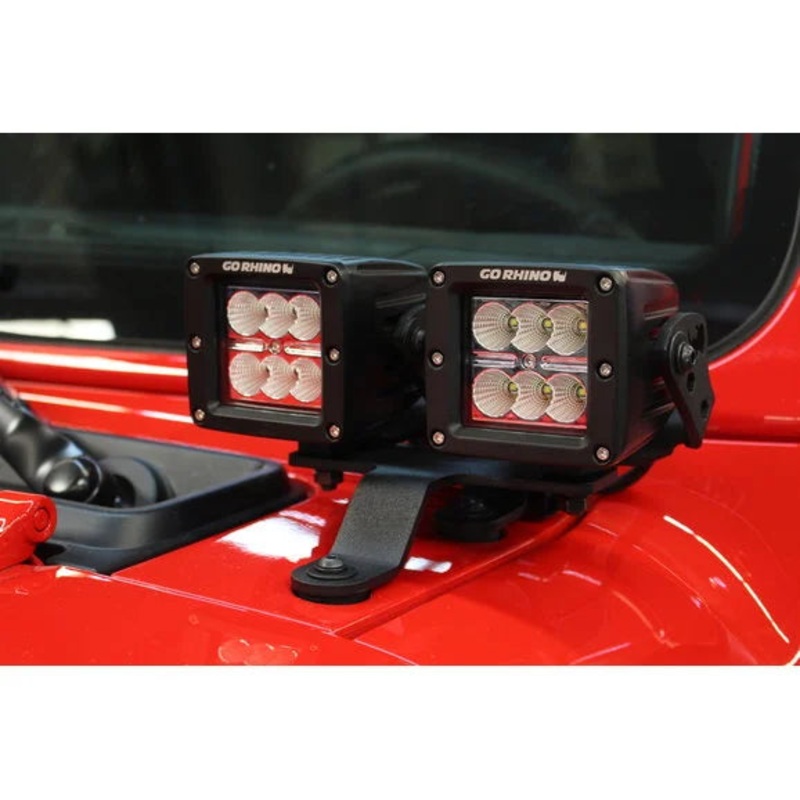Go Rhino 730230T Dual 3" Cube Windshield Cowl Light Mounts for 18-24 Jeep Wrangler JL Unlimited & Gladiator JT