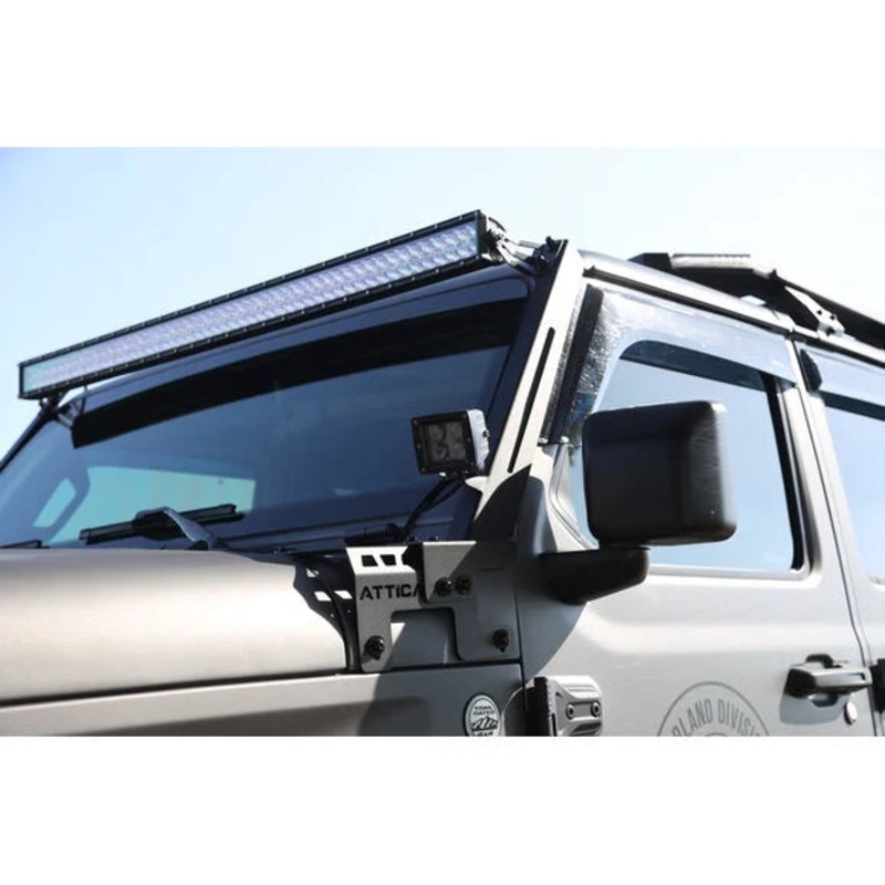 Attica 4x4 ATTJL01E104-BX Frontier Series Windshield Light Mount Brackets for 18-24 Jeep Wrangler JL & Gladiator JT