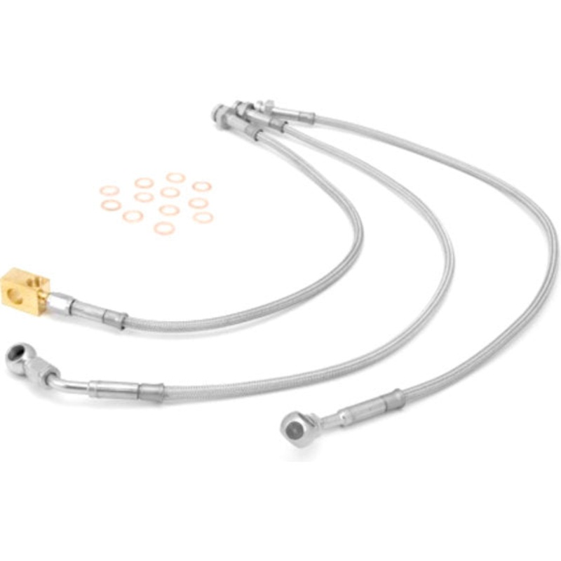 Rugged Ridge 16735.10 Front & Rear 4" Braided Stainless Steel Brake Hose Kit for 93-98 Jeep Grand Cherokee ZJ with Rear Drum Brakes